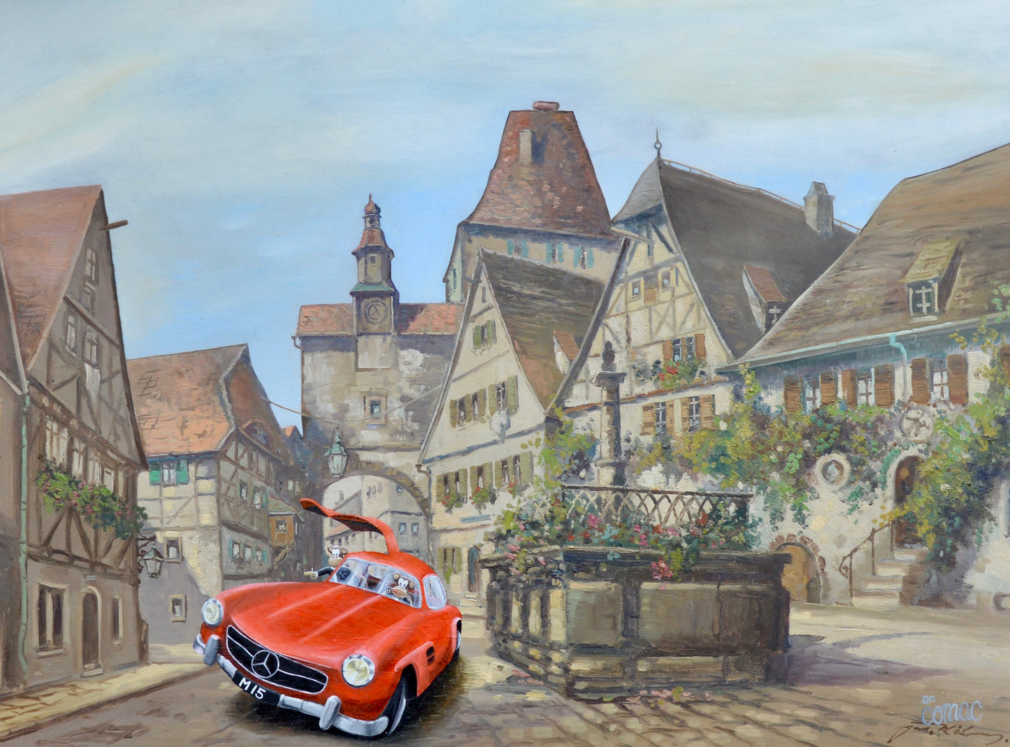 Original painting "Criminal apes in a SL500" by Dr. Comax